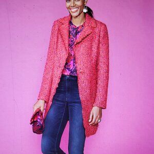 Chico's Tonal Red Tweed Topper Coat